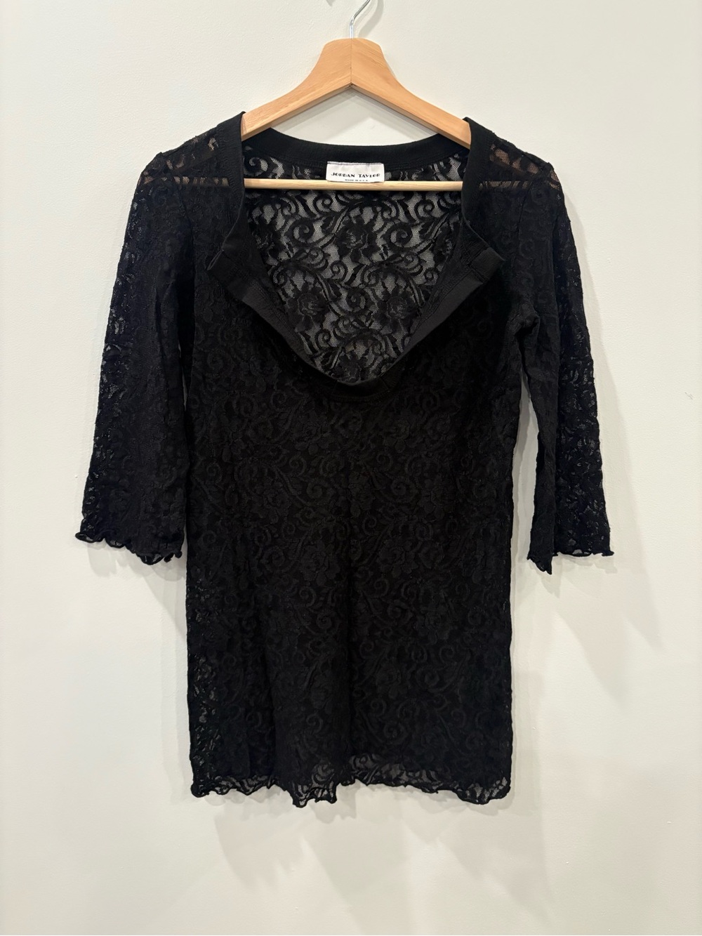 Vintage Jordan Taylor Black Lace Plunge Tunic Cover-Up Top S EUC